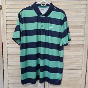 Nike Golf Polo Button Up Short Sleeve Striped Blue Green Shirt XL Men's